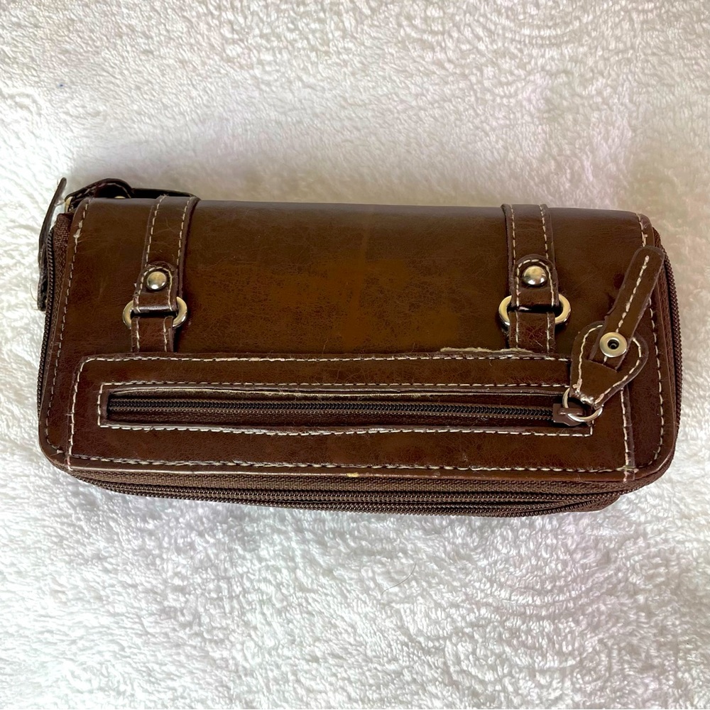 Vintage Wallet Woman Trifold Brown Leather Clutch Wallet Zip Closure Unbranded